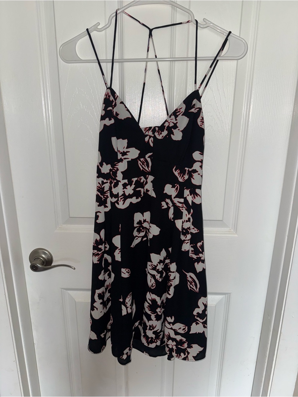 Express Black Mini Dress with Light Pink Floral Print